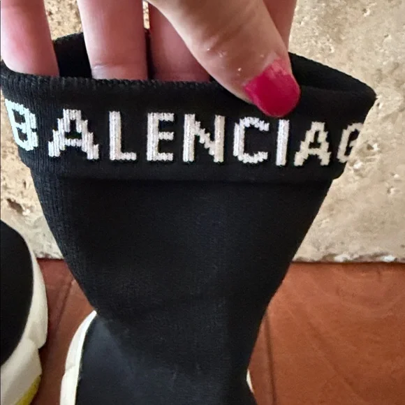 Balenciaga Black and White Sock Sneakers with Yellow Detail - Picture 6 of 8